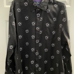 Nat Nast mens long sleeve, wool blend shirt with purple trim, metal buttons